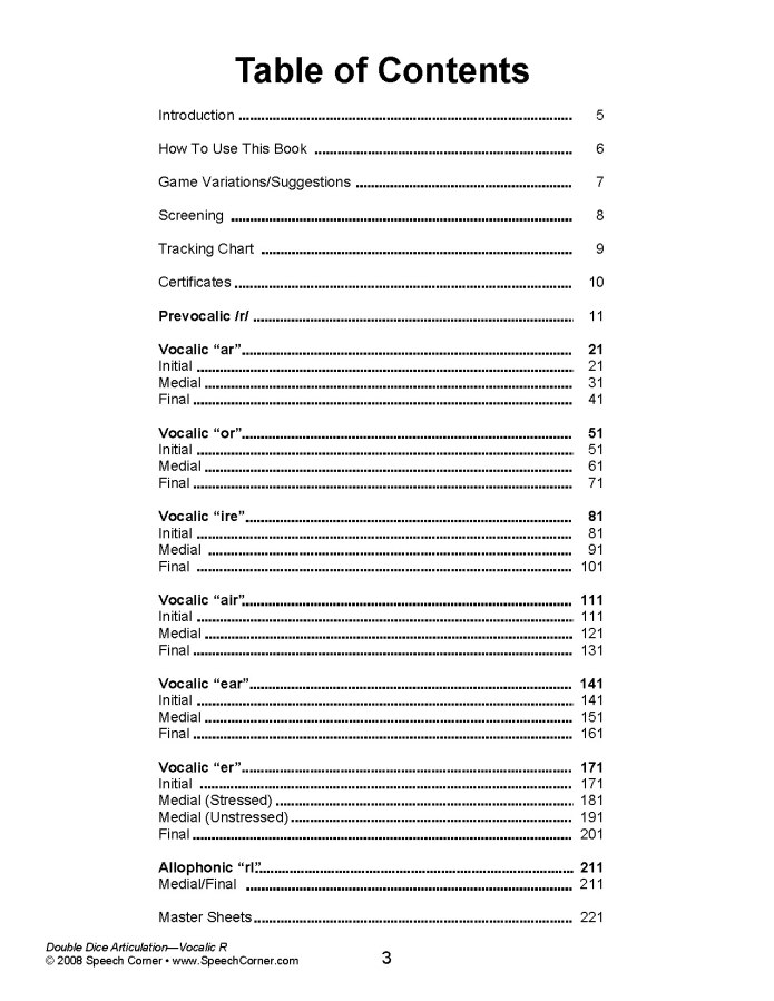 Double Dice Articulation Vocalic /r/ Speech Corner