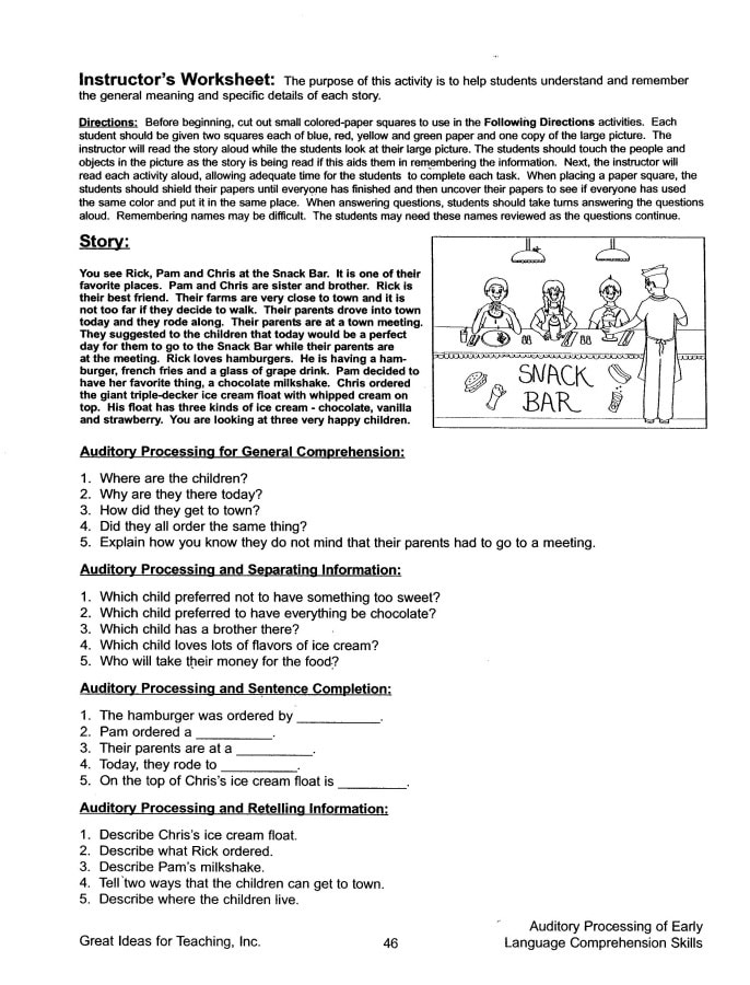 Auditory Processing of Early Language Comprehension Skills - Speech Corner