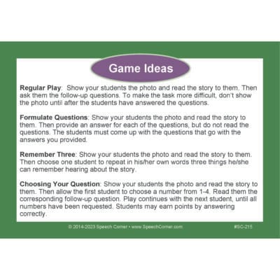 Inferences for Short Stories - Speech Corner Photo Cards - Speech Corner
