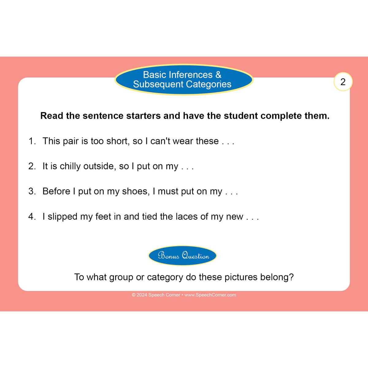 Speech Corner Photo Cards for Basic Inferences & Subsequent Categories - Image 5
