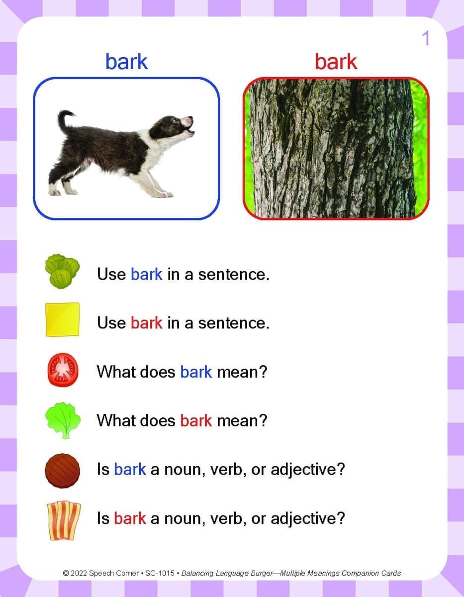 Multiple Meaning Words - Balancing Burger Companion Cards - Image 2